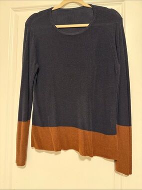 Navy and Rust Colorblock Crewneck Sweater Eileen Fisher tags fell off